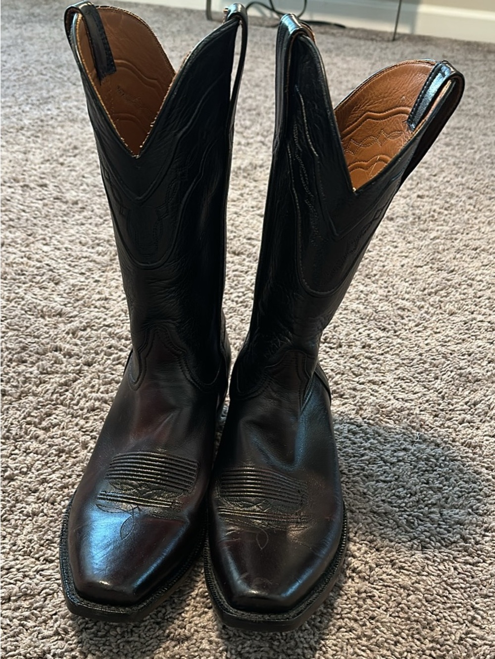 Men's Black Leather Western Oxfords - Classic Formal Cowboy Style